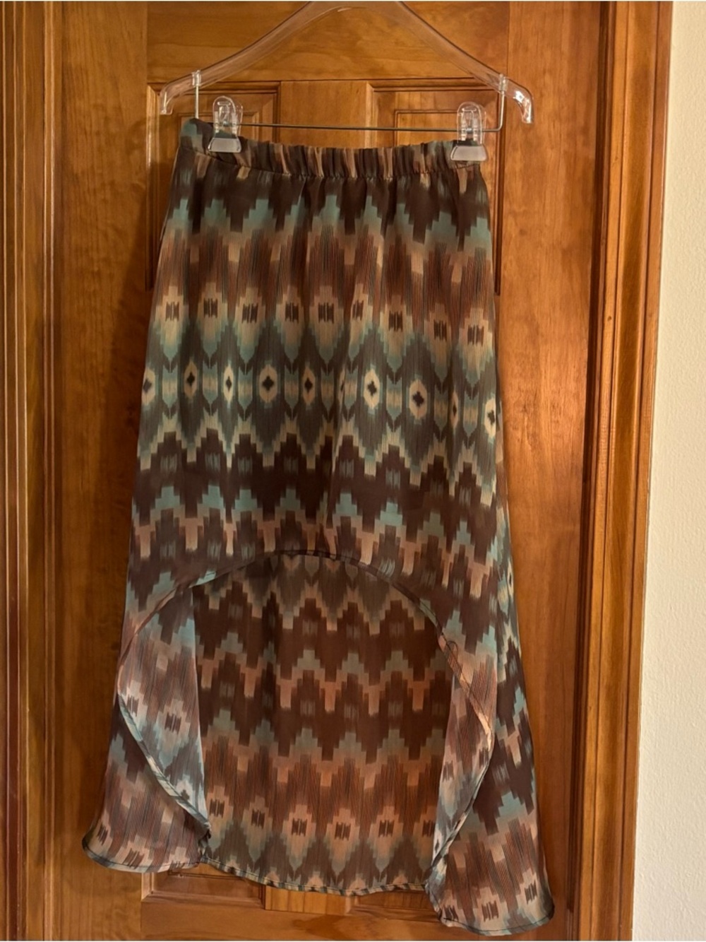 Brown and Blue Patterned Sheer skirt summertime perfection